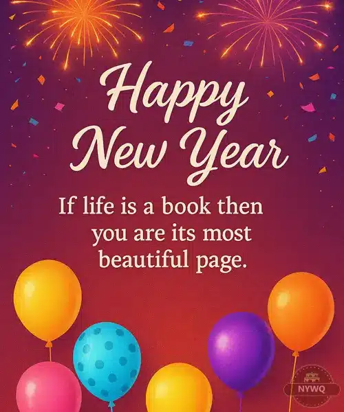 Emotional New Year Quote Image with Fireworks, Balloons and Colorful background