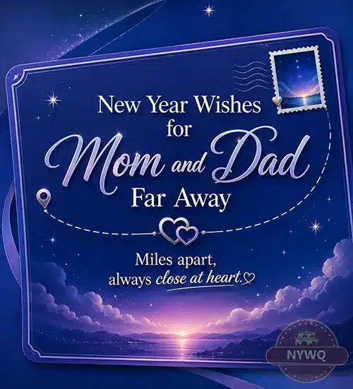 New Year wishes for Mom and Dad living far away in a royal-blue celestial postcard design